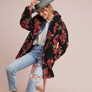 Boho Oversized Floral Teddy Fleece Jacket
